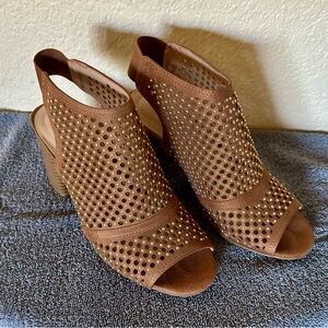 Andrew Geller Brown Blingy Peep-Toe Block Heel Sandals